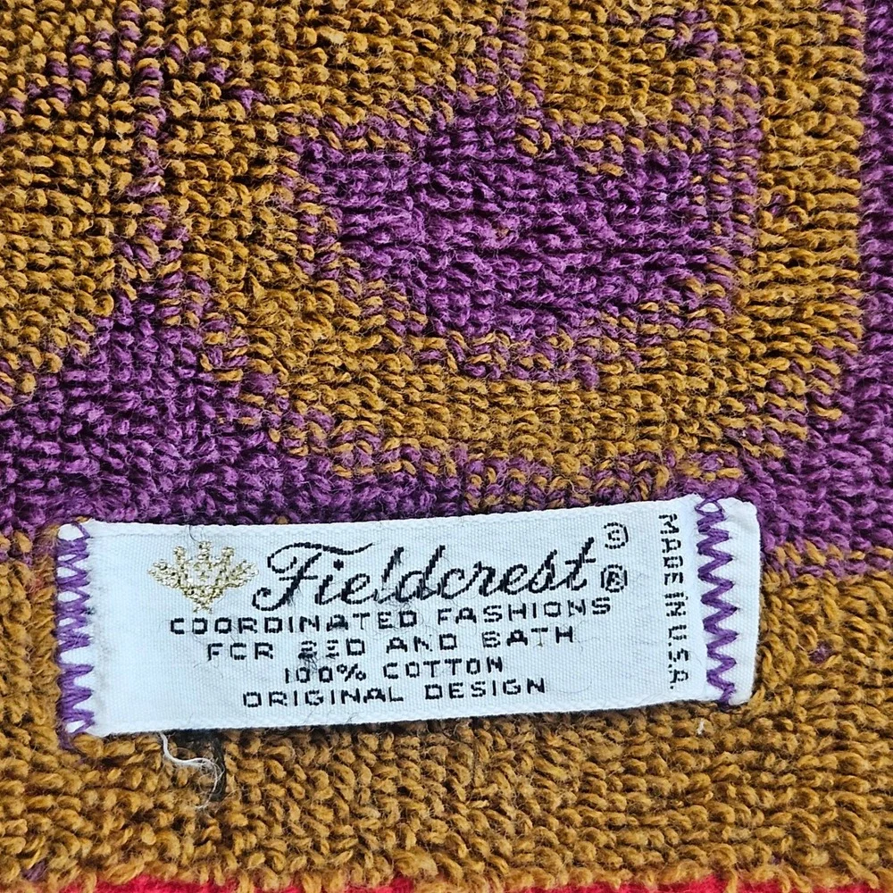 Vintage Fieldcrest Purple Gold Red Floral Fringed Bath Towel Cotton USA 40x25